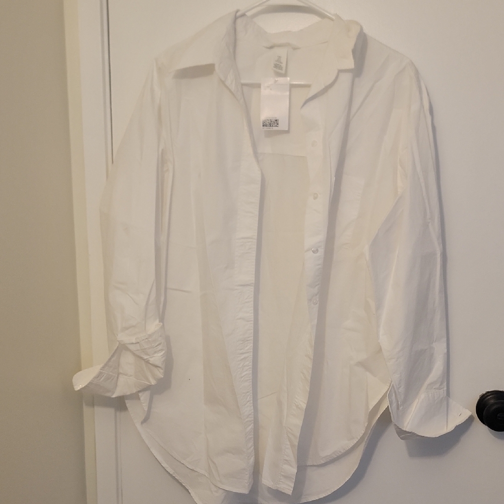 H&M Small Oversized Classic White Button-Up Shirt  NWT